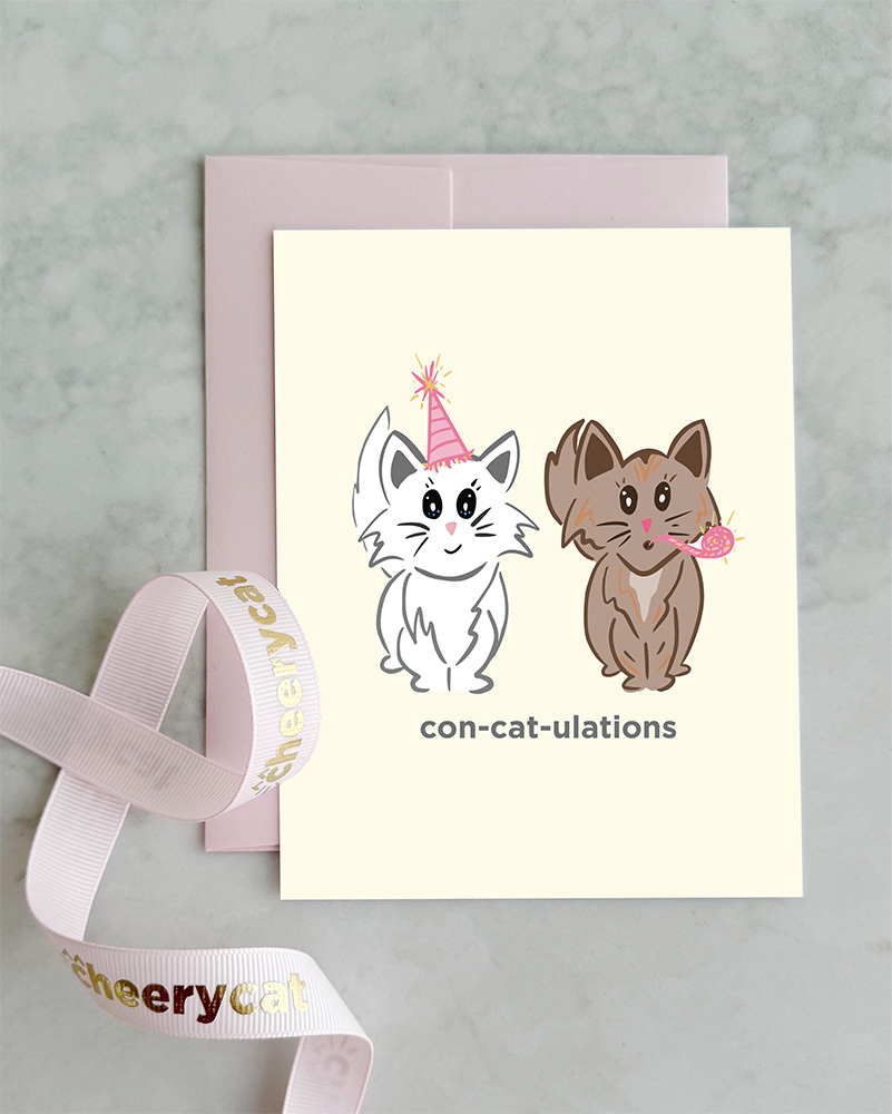 Biglietto D'Auguri WBdesignz 'Con-CAT-ulations!' Con Busta Kraft - Gatto, Divertente, DIN A6